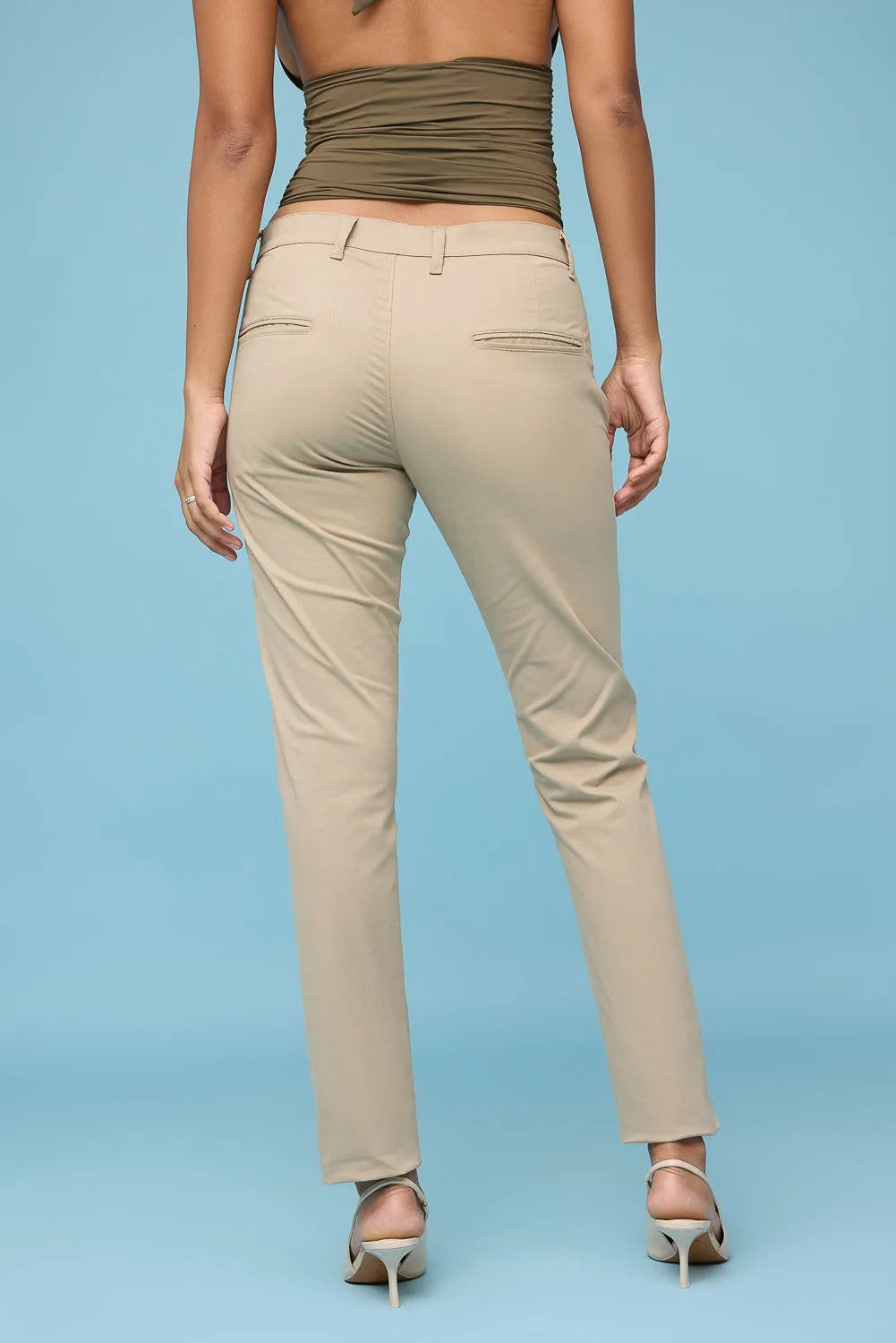 Women's Beige Cotton Lycra Pants