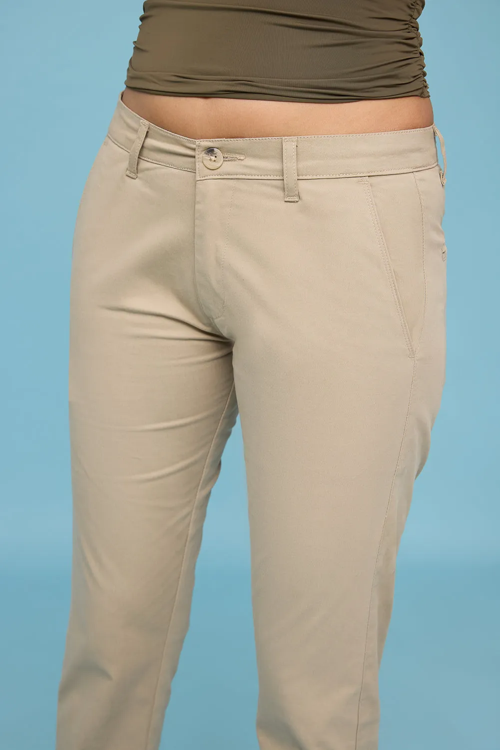 Women's Beige Cotton Lycra Pants