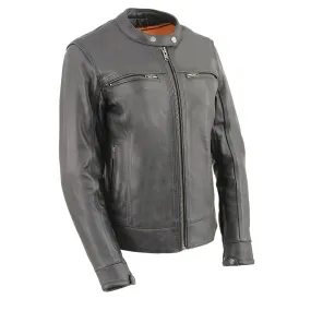 Women’s ‘Cool-Tec’ Black Leather Triple Stitch Scooter Jacket