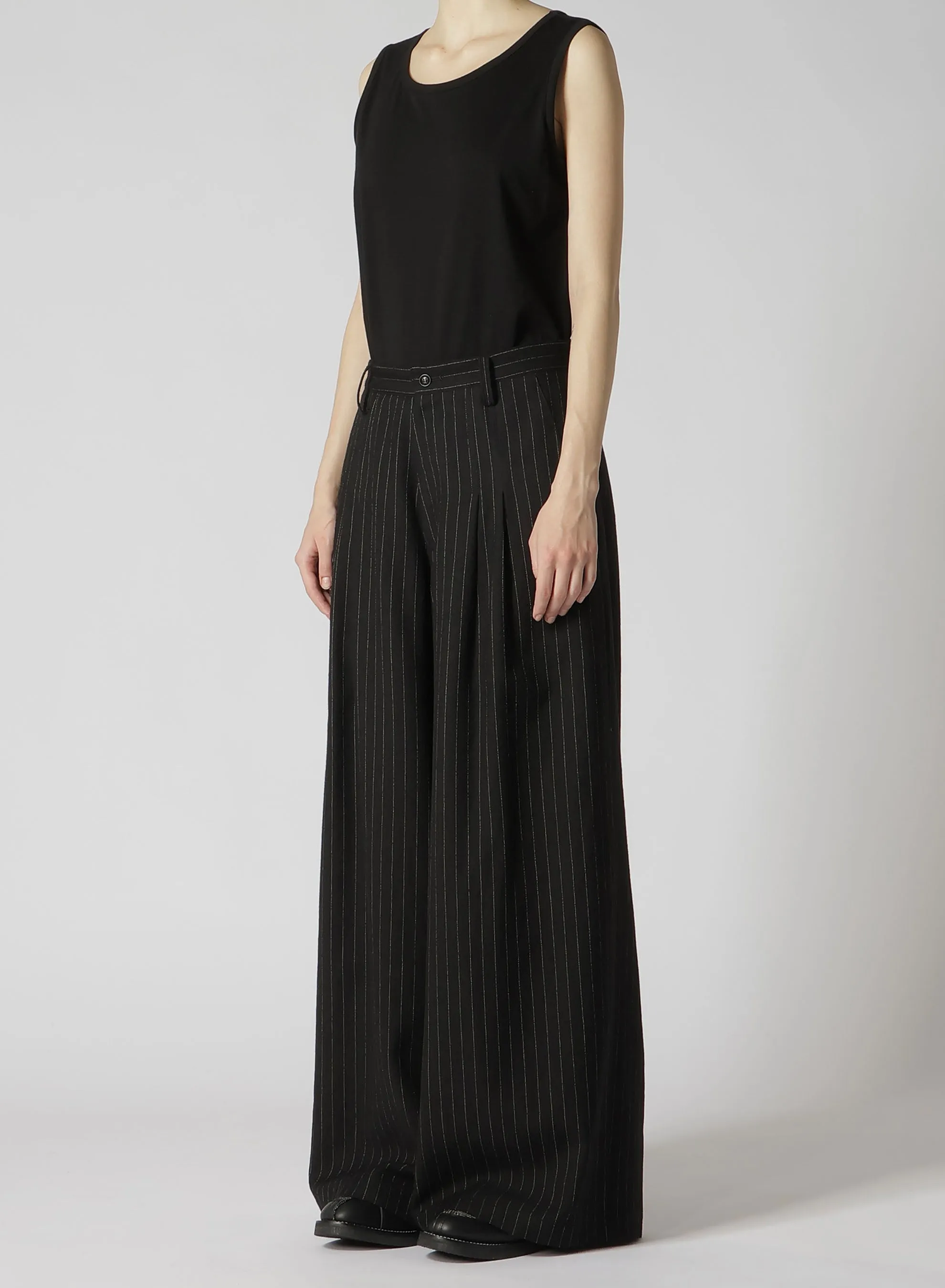 WOOL STRIPE DOUBLE TUCK WIDE PANTS