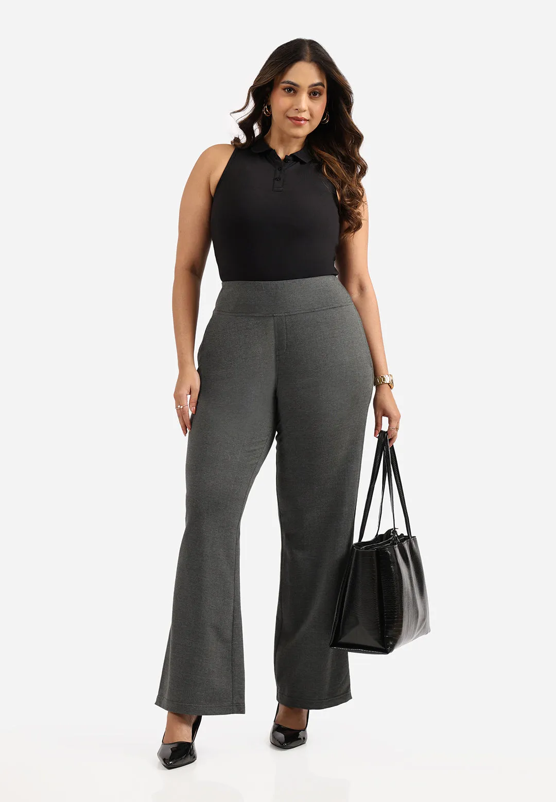 Work-To-Wine Twill Wide Leg Flare Pants