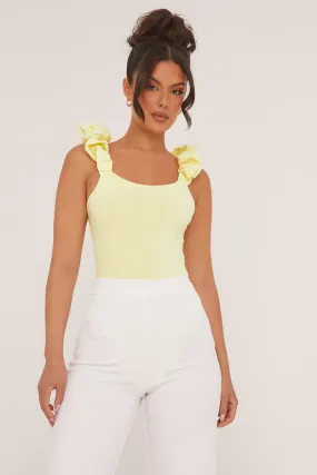 Yellow Frill Straps Square Neck Bodysuit - Olivia